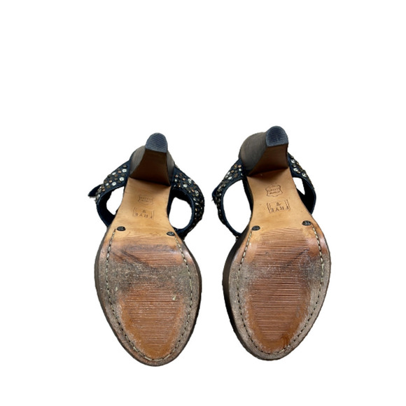 Frye "Joy" Black Slingback Studded Leather T-Strap Stacked Heel Pumps Size‎ 10B - Picture 10 of 10